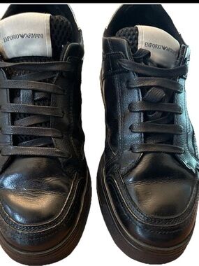 Emporio Armani Men's Sneakers Size 8 US Black Leather EA2 Pre-owned